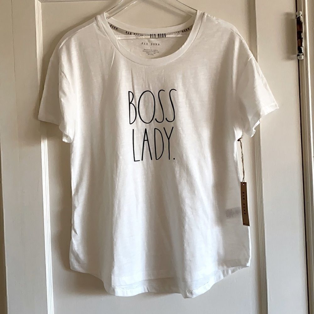 NWT Rae Dunn BOSS LADY White T-Shirt Size L